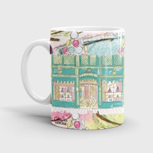 Taza con escaparate de macarons de Laduree, taza de cerámica de pastelería verde pastel,