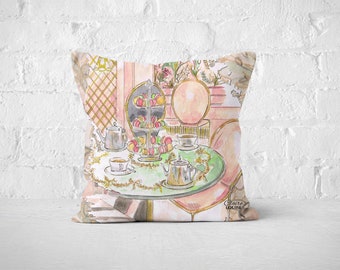 Laduree Cafe illustrated cushion, macarons