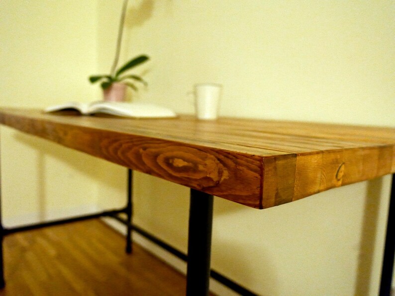 Wood Desk with Black Pipe Legs Solid Wood Table Butcher Block Table