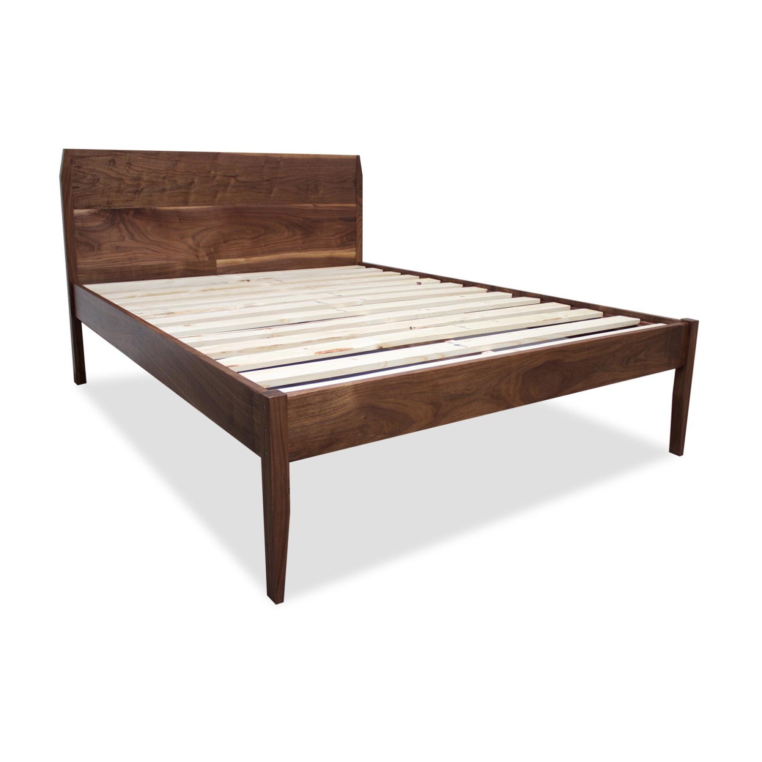 Solid Walnut Wooden Bed Frame And Headboard Set Modern