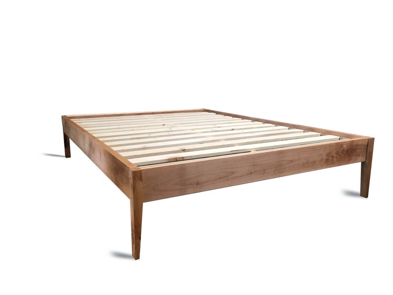 Platform Bed Frame Simple Wood With Sleek Tapered Legs Image 0