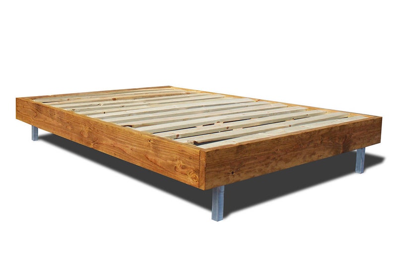 Platform Bed Frame With Metal Legs Modern And Rustic Simple Wood