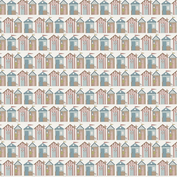 Sunkissed Sojourn DV6102 Beach Huts White - Natalie Bird - 1/2 yard