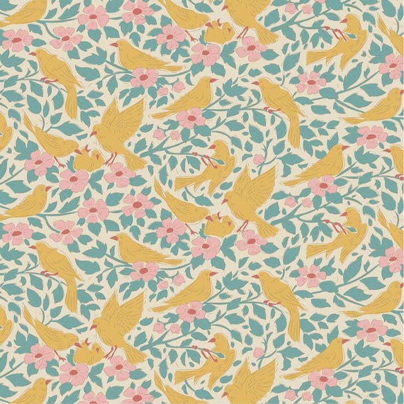 TILDA Songbird - Ava Teal 100660 - Fat Quarter