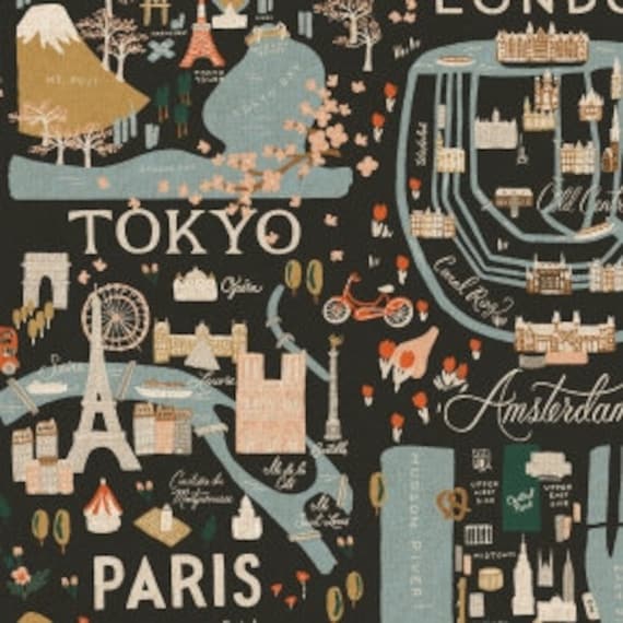 Bon Voyage by Rifle Paper Co - 801BK3 Canvas  - 1/2 Yard