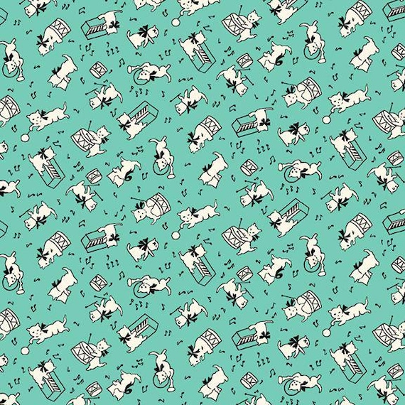 Aunt Grace Goes Scrappy - Judie Rothemel - R351534D AQUA cats - 1/2 yard