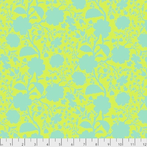 May include: A seamless pattern featuring a repeating design of light blue floral silhouettes on a bright yellow background.