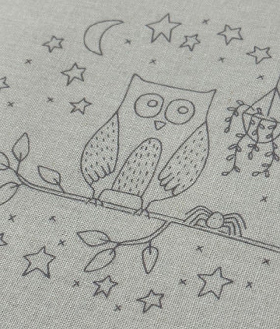 Owl and Hare Hollow - Preprinted stitchery panel by Natalie Bird