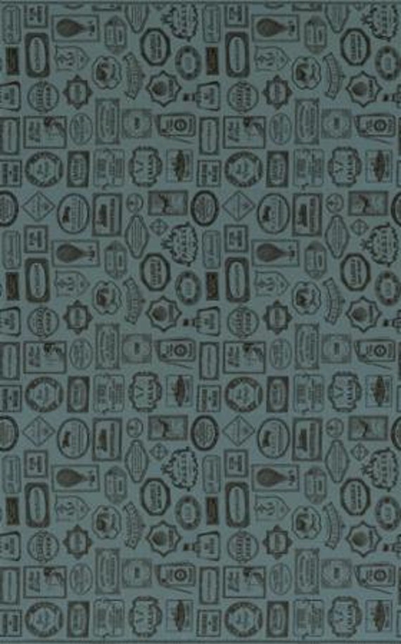 Bon Voyage - Labels Woad 1/2yd - 1/2 yard