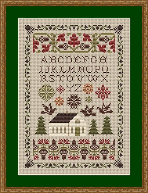 Acorn Alphabet - Happiness is Heart Made - Cross Stitch Pattern
