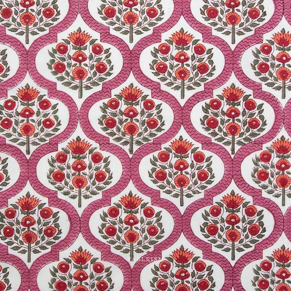 Fableism - Indian Block Prints Cottage Collection - BPCT-04-LAT-PINK - 1/2 yard