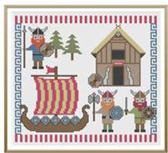 Cute Vikings - Tiny Modernist - Cross Stitch Chart