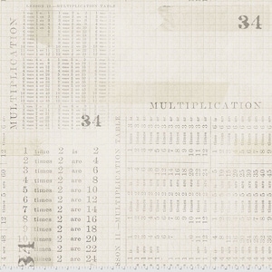 May include: A vintage-style multiplication table chart with a faded, textured background. The chart features the numbers 1 through 12 and their multiples, with the text "Lesson II - Multiplication Table" at the top.