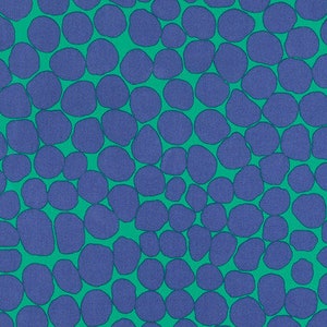 May include: A seamless pattern of blue circles with a dark blue outline on a teal background.