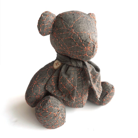 Little Sashiko Teddy Bear Brown - Cloth only