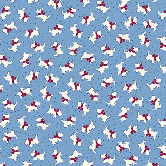 Aunt Grace Goes Scrappy - Judie Rothemel - R351535D BLUE scottie - 1/2 yard