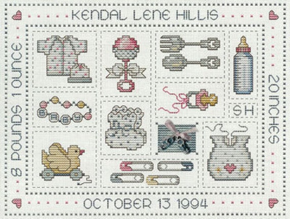 Yesterday's Child - Sue Hillis Designs - Birth Sampler - Cross Stitch Chart