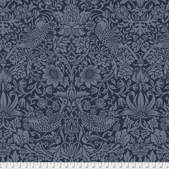 William Morris Wideback QBWM001 Strawberry Thief Navy - 108 inches x 1/2 yd