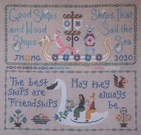 Friendship Sampler - Blue Flower and Bendy Stitches - Cross Stitch Chart