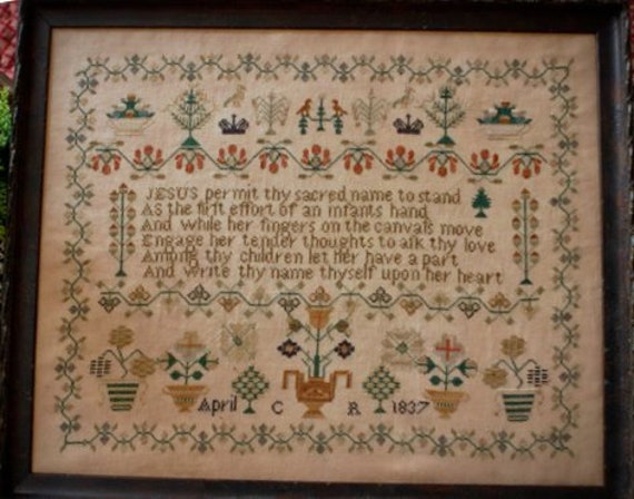 1837 Crown Sampler - Plum Street Samplers - Cross Stitch Chart