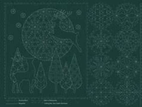 Botanical Sashiko Panel DV4083-1 - Christmas Green - Cloth only