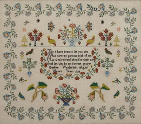 Emeline Vanderbelt 1828 - Queenstown Sampler Designs - Cross Stitch Chart