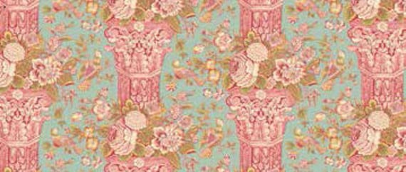 Cloverdale House Large Floral Aqua 7965T - 1/2 yard