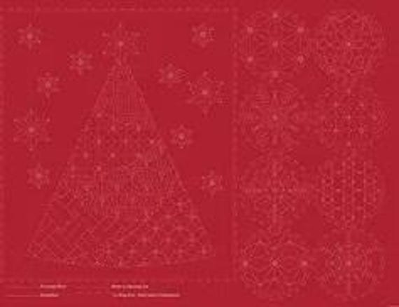 Botanical Sashiko Panel DV4082-2 - Christmas Red - Cloth only