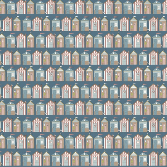 Sunkissed Sojourn DV6101 Beach Huts Blue - Natalie Bird - 1/2 yard