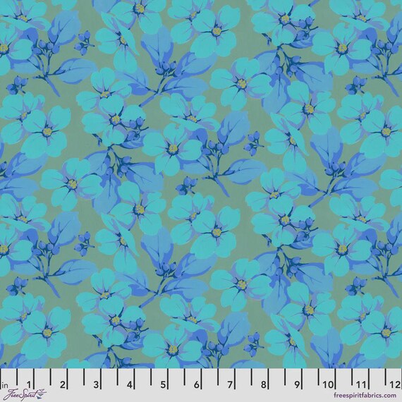 Nation of Flowers by Martha Negley - PWMN051 Aqua - 1/2yd