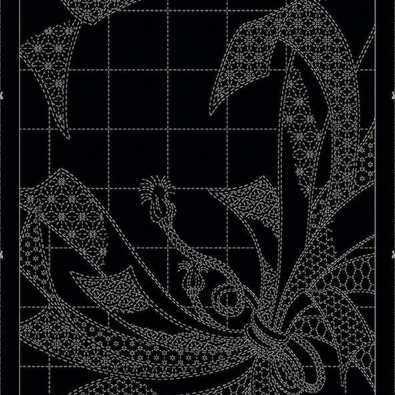 Wagara Sashiko Panel - Maiko Bloom Navy - Cloth only