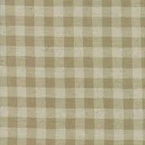May include: A close-up of tan and cream-coloured gingham fabric. The checked pattern is made up of evenly spaced squares. The fabric has a woven texture, ideal for sewing and craft projects.