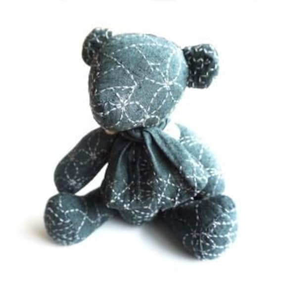 Little Sashiko Teddy Bear Blue - Cloth only