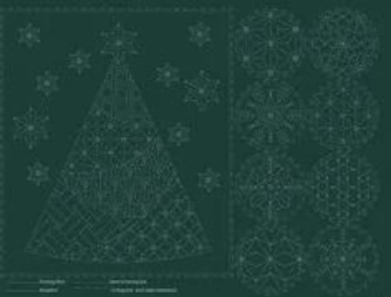 Botanical Sashiko Panel DV4083-2 - Christmas Green - Cloth only