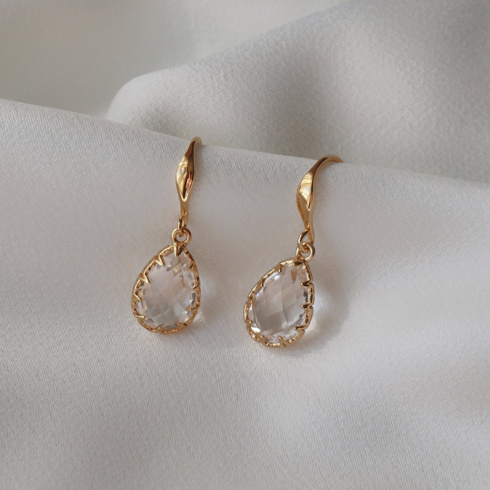 Gold & Crystal Drop Earrings main image 1