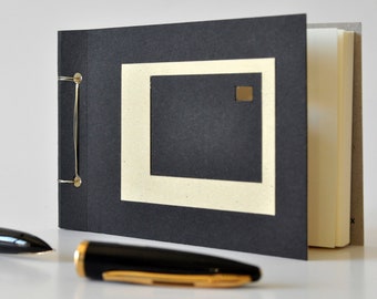 Carnet géométrique pour architectes « frame & hole », cadeau minimaliste respectueux de l'environnement, cadeau pour homme avec reliure métallique, carnet à couverture rigide pour ses croquis