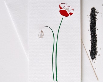 Poppy papercut spring-spirit greeting card/ eco baptism invitation, to-be-framed minimal gift for her engagement, elegant handmade collage