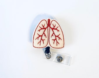 Anatomical Lung Retractable Badge Reel | Critical Care | Emergency | Embroidered Badge Reel | Respiratory Therapist | Pulmonology ID Holder