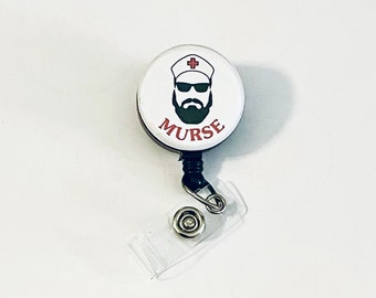 Murse Retractable Button Badge Reel | Fun ID Badge Reels | Funny male Nurse Name Tags | Medical Accessories