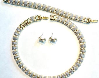GORGEOUS pearl and diamond choker bracelet earrings LANDAU vintage