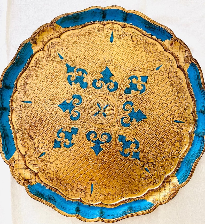 FLORENTINE Wood Tray 15” Round Vintage ITALY - Etsy