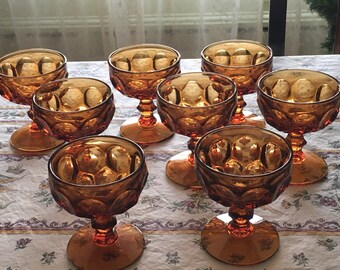 8 AMBER cocktail/champagne glasses vintage