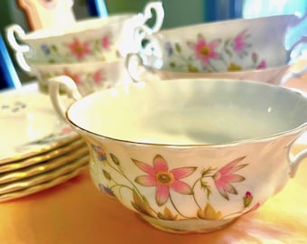 4 WILD ANEMONE Richmond soup bowls and 4 bread plates ENGLAND bone china