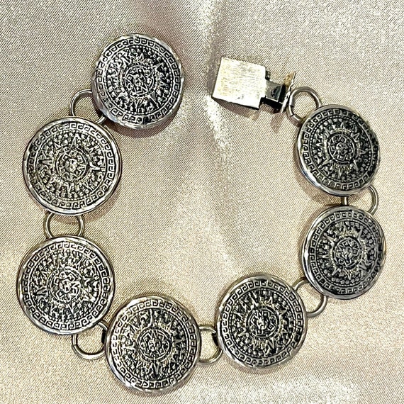 Sun God Sterling Silver bracelet Mexico 8-1/4” - image 1