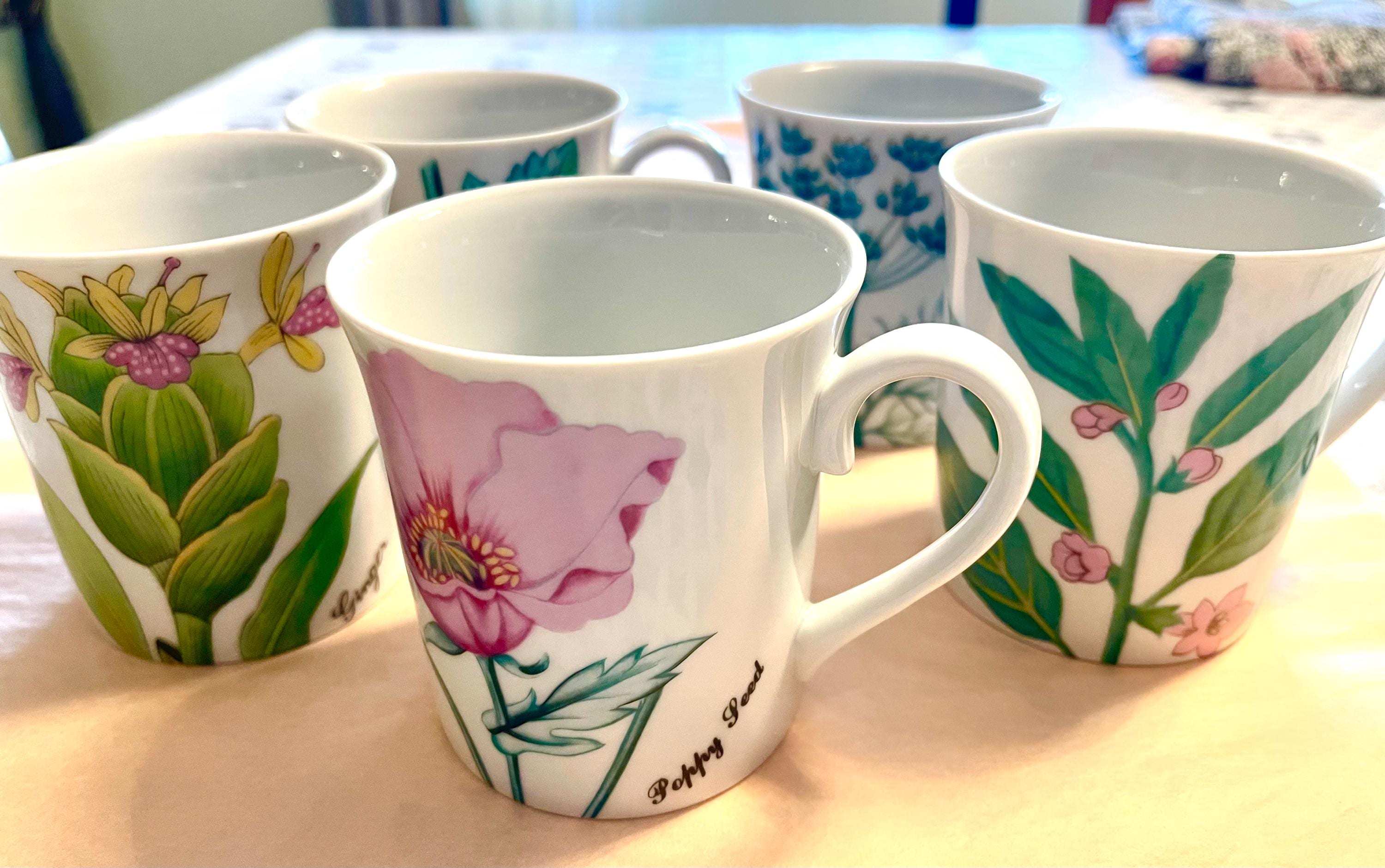 5 HORCHOW Botanical Mugs Vintage Japan - Etsy