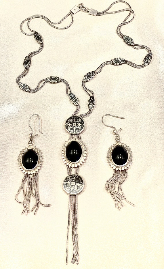 Turkish silver and onyx necklace and earrings