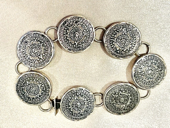 Sun God Sterling Silver bracelet Mexico 8-1/4” - image 7