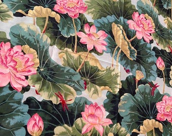 2 pcs Brunschwig & Fils NYMPHAEA FABRIC floral screen print 84” and 46” x 54”wide