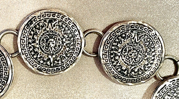 Sun God Sterling Silver bracelet Mexico 8-1/4” - image 5
