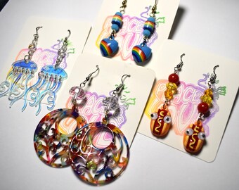 Whimsical dangle earrings - iridescent jelly fish beaded earrings